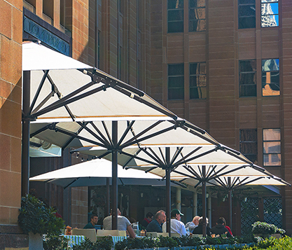 Frankford Nova Giant Telescoping Umbrellas shading tables at the Museum of Contemporary Art in Sydney