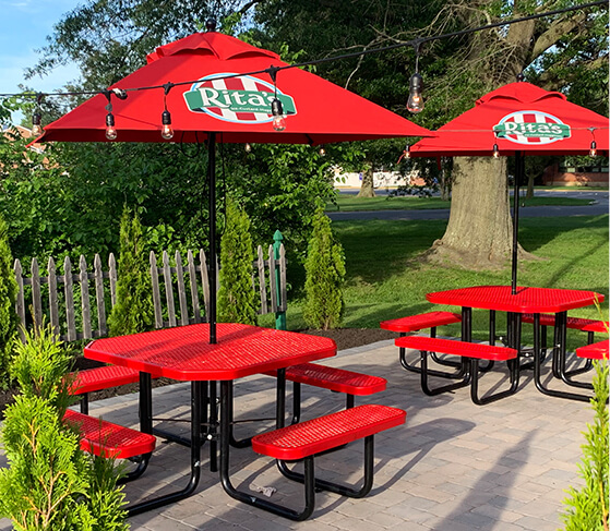 Frankford Market Umbrellas with Rita's branding design